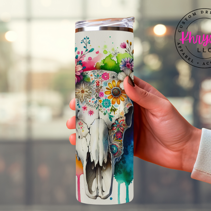 Wild West Cow Skull 20oz Tumbler with Straw