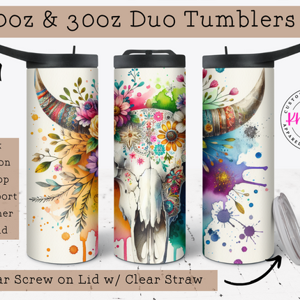 Wild West Cow Skull 20oz Tumbler with Straw