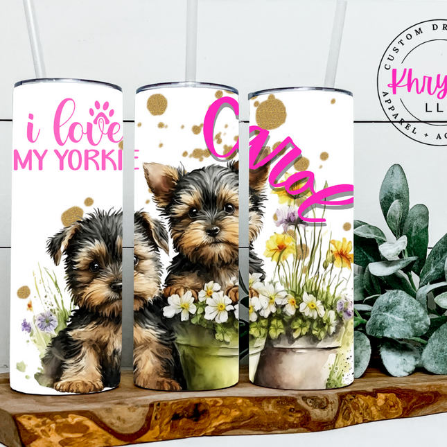 Yorkie and Friend 20/30oz PINK Personalized Tumbler with Straw