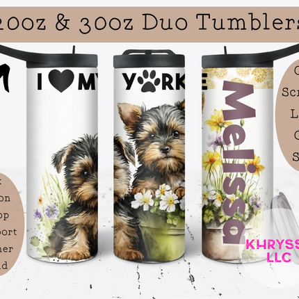 Yorkie and Friend 20/30oz Personalized Tumbler with Straw
