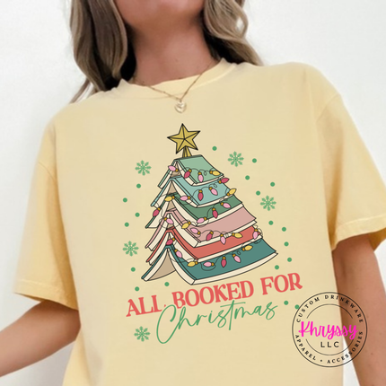 Close up of the book tree art on a Butter tee.