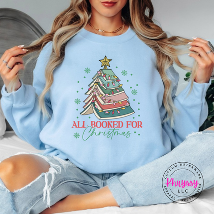 Flat lay of the book tree crewneck sweatshirt in Light Blue.