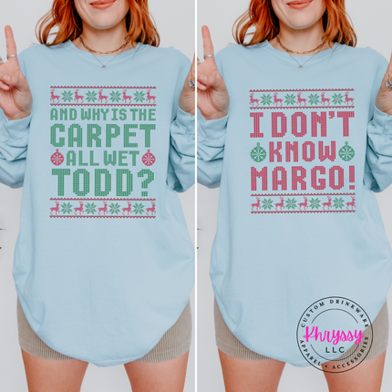 Model wearing the Carpet All Wet Todd long sleeve tee in Chambray.