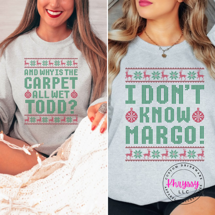 Sport Gray crewneck sweatshirt showing knit style lettering with holiday borders.