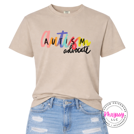 Autism advocate tee in Sandstone, styled for an everyday supportive look.