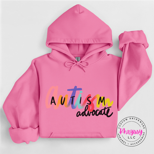 Close-up of brush-script lettering on an Azalea colored hoodie.