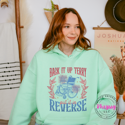 mint pullover hoodie with funny back it up terry pop culture reverse print