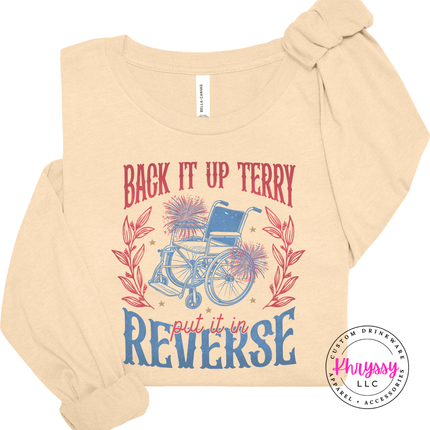 Soft cream long sleeve featuring the floral wheelchair and fireworks humor graphic