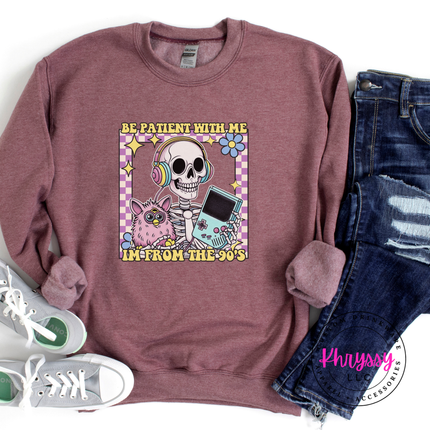 Heavyweight 90s nostalgia crewneck with colorful skeleton be patient graphic