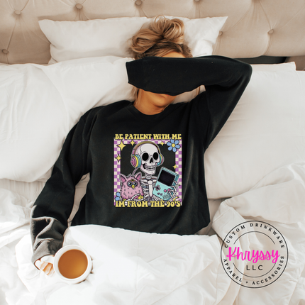 Cozy Gildan 90s humor sweatshirt with vibrant skeleton headphones design