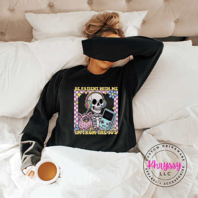Cozy Gildan 90s humor sweatshirt with vibrant skeleton headphones design