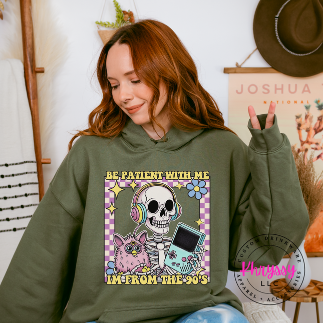 Heavyweight 90s nostalgia pullover with colorful skeleton be patient graphic