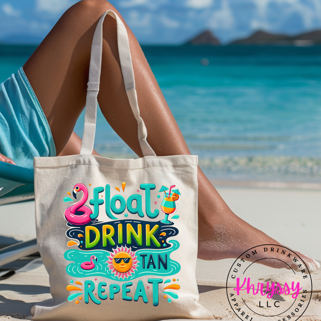 Float, Drink, Tan, Repeat, Canvas Tote Bag