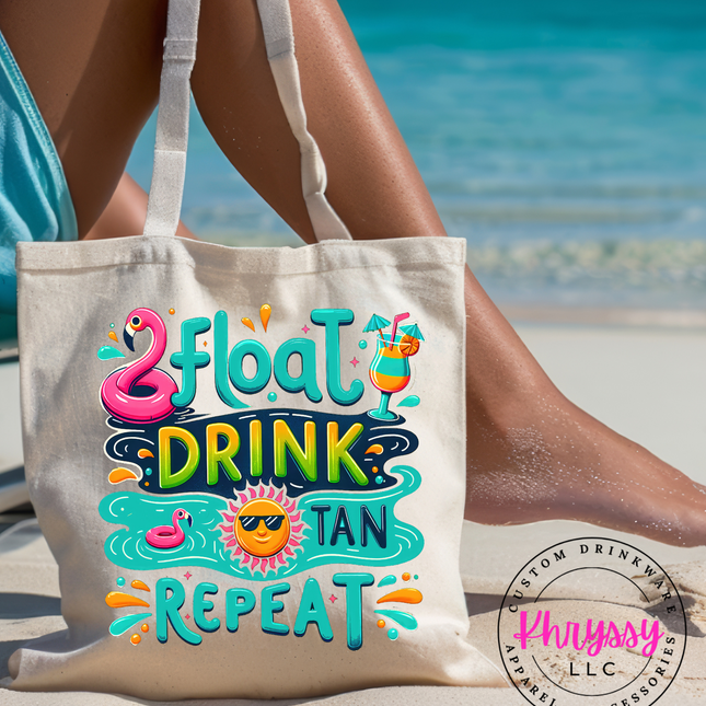 Float, Drink, Tan, Repeat, Canvas Tote Bag