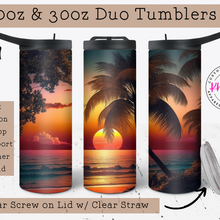 Beach Sunset Paradise 20oz Tumbler with Straw