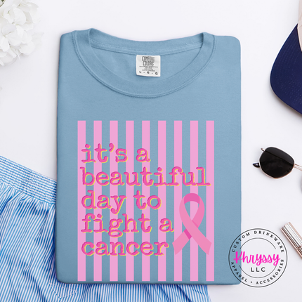 Ice Blue tee styled flat with the beautiful day to fight cancer ribbon design