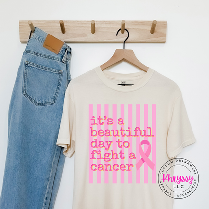 Ivory tee styled flat with the beautiful day to fight cancer ribbon design