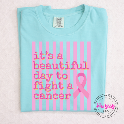 Chalky Mint long sleeve tee with the beautiful day to fight cancer ribbon design
