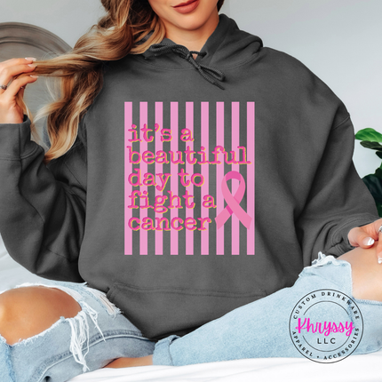 Charcoal hoodie with the beautiful day to fight cancer ribbon design