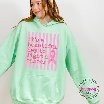 Mint Green hoodie featuring the beautiful day to fight cancer ribbon design