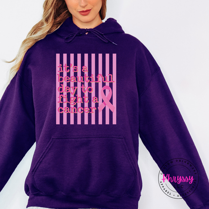 Purple hoodie styled flat with the beautiful day to fight cancer ribbon design