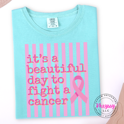 Folded Chalky Mint tee featuring the beautiful day to fight cancer ribbon design