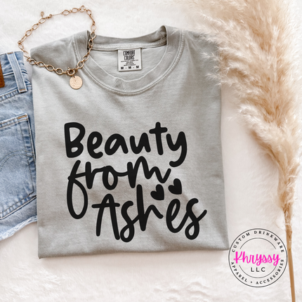 Granite tee featuring a flowing faith and redemption script design