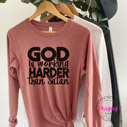 Heather Mauve long sleeve tee featuring a flowing faith redemption design