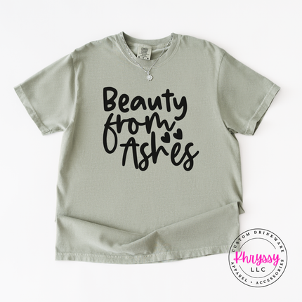 Sandstone tee showing a soft black Christian script graphic
