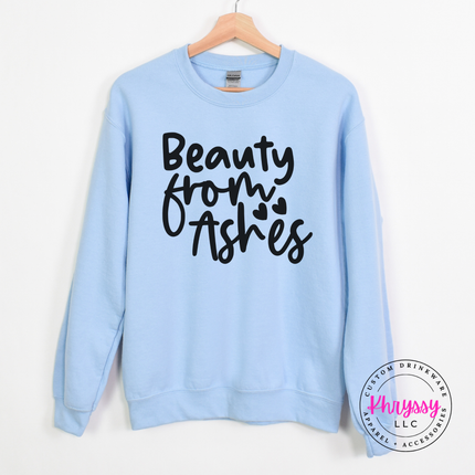 
Light Blue crewneck sweatshirt featuring a flowing faith redemption design
