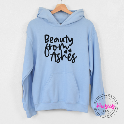 Light Blue hoodie featuring a flowing faith and redemption design