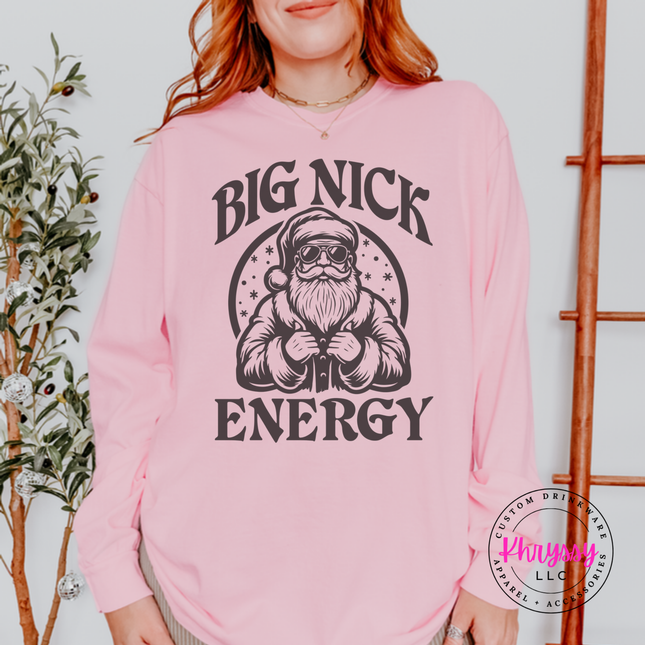 Blossom long sleeve tee featuring a cool Santa and Big Nick Energy lettering.