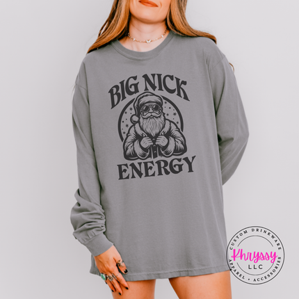 Flat lay of the Big Nick Energy Christmas long sleeve tee in Gray.