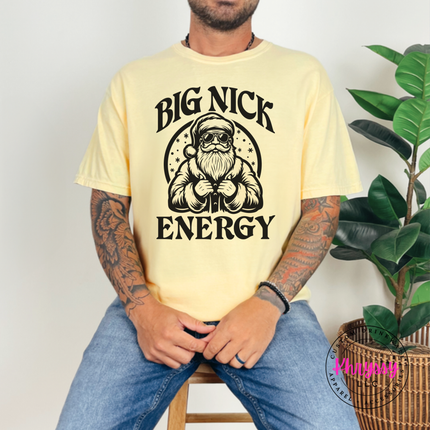 Model wearing the Big Nick Energy tee in Butter.