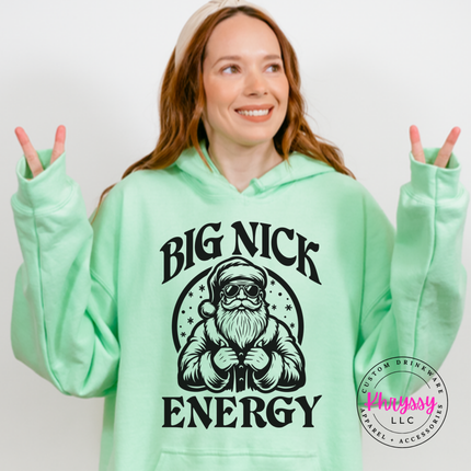 Flat lay of the Big Nick Energy Christmas hoodie in Mint Green.