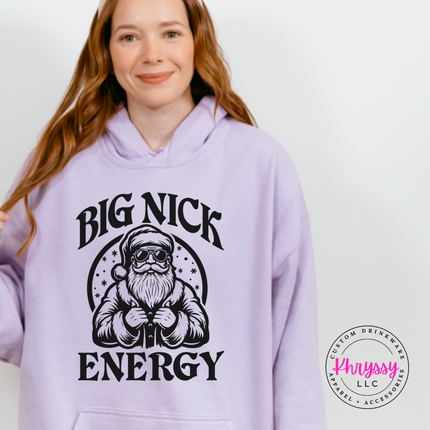 Orchid hoodie featuring a cool Santa and Big Nick Energy lettering.
