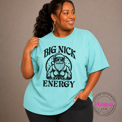 Close up of the Big Nick Energy art on a Chalky Mint tee.