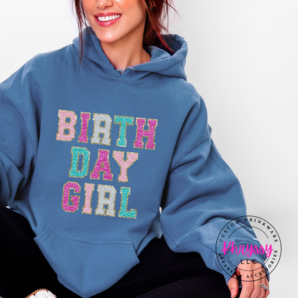 Birthday Girl Faux Chenille Hoodie Warm Festive Gift for Her Birthday