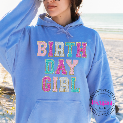Birthday Girl Faux Chenille Hoodie Warm Festive Gift for Her Birthday