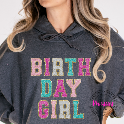 Birthday Girl Faux Chenille Hoodie Warm Festive Gift for Her Birthday