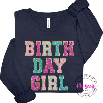 Birthday Girl Faux Chenille Long Sleeve Tee Festive Gift for Her