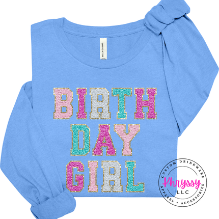 Birthday Girl Faux Chenille Long Sleeve Tee Festive Gift for Her