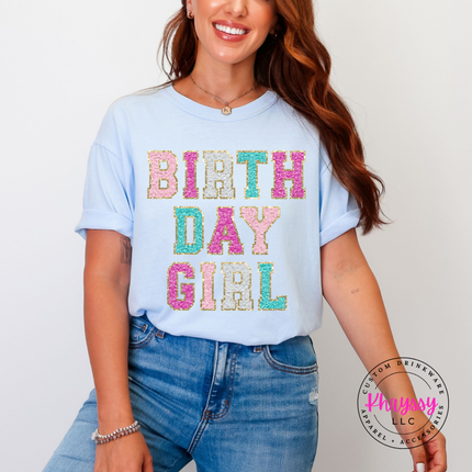 Birthday Girl Faux Chenille Long Sleeve Tee Festive Gift for Her