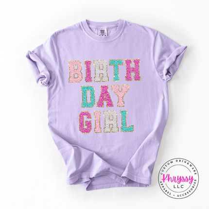 Birthday Girl Faux Chenille Long Sleeve Tee Festive Gift for Her