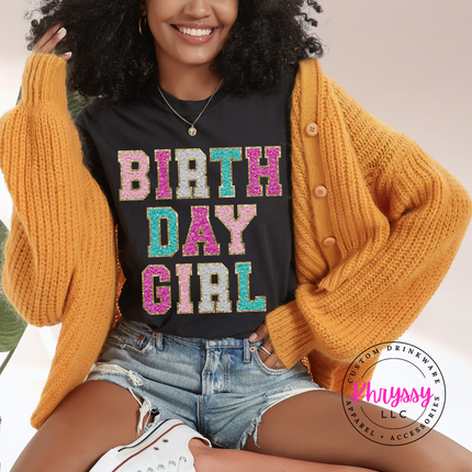 Birthday Girl Faux Chenille Long Sleeve Tee Festive Gift for Her