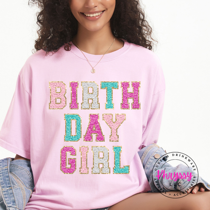 Birthday Girl Faux Chenille Long Sleeve Tee Festive Gift for Her