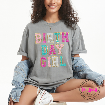 Birthday Girl Faux Chenille Long Sleeve Tee Festive Gift for Her