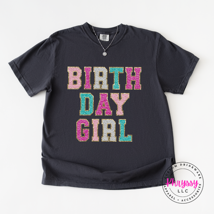 Birthday Girl Faux Chenille Long Sleeve Tee Festive Gift for Her