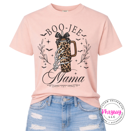 Peachy graphic tee with a hand-illustrated boo-jee mama print.