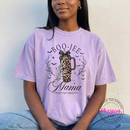 Orchid tee with the leopard tumbler with bow Halloween mama print